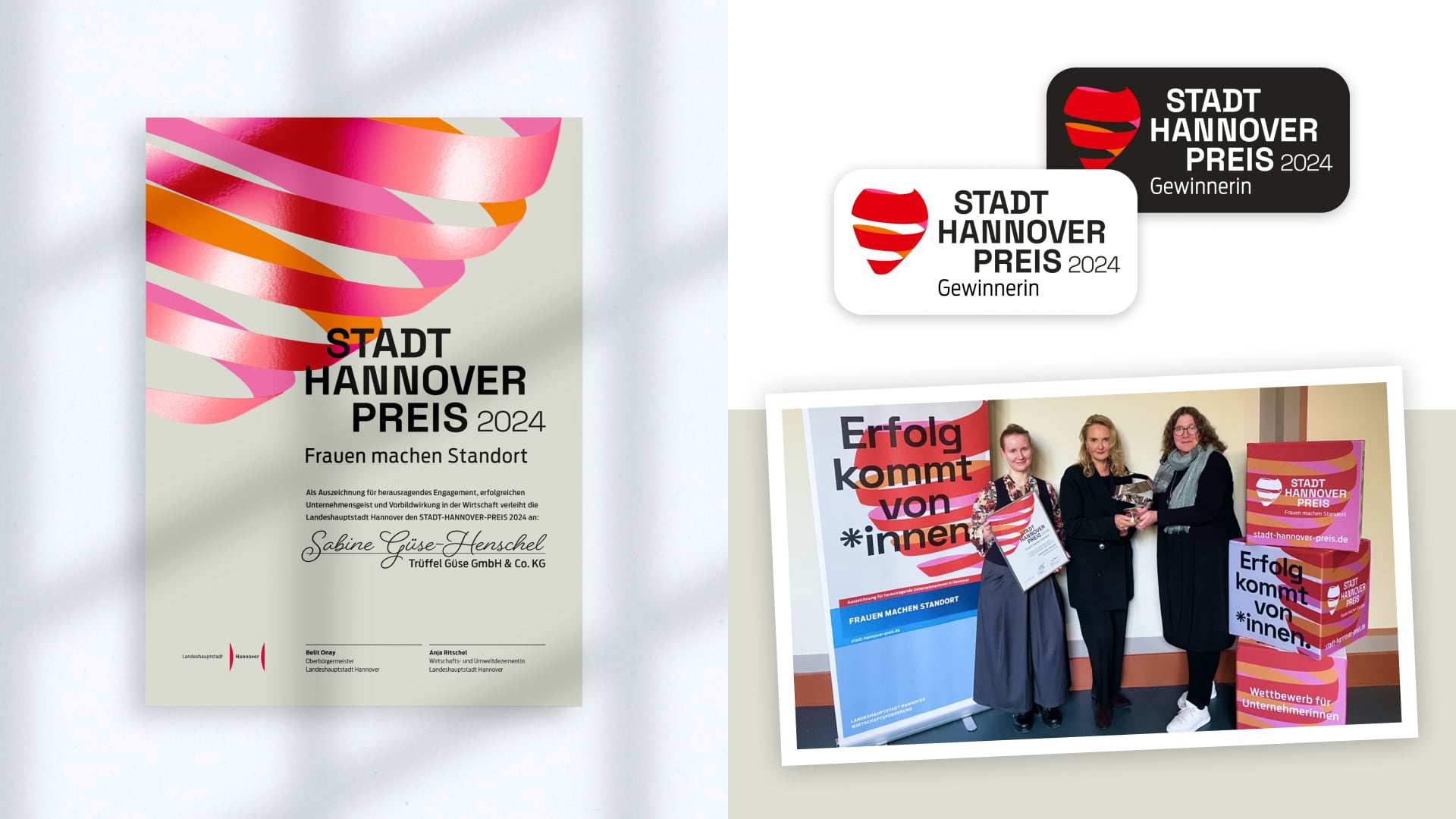 Preisträgerin des Stadt-Hannover-Preis bei der Verleihung – emotionale Momentaufnahme mit Urkunde und Bühne