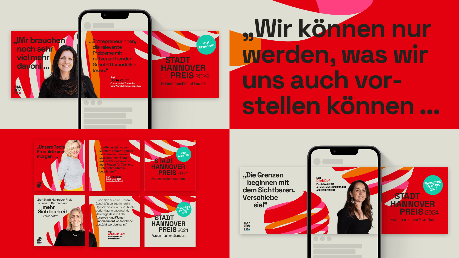 Keyvisual mit Gewinner-Testimonials des Stadt-Hannover-Preis – persönliche Zitate als Teil der Kampagnenkommunikation
