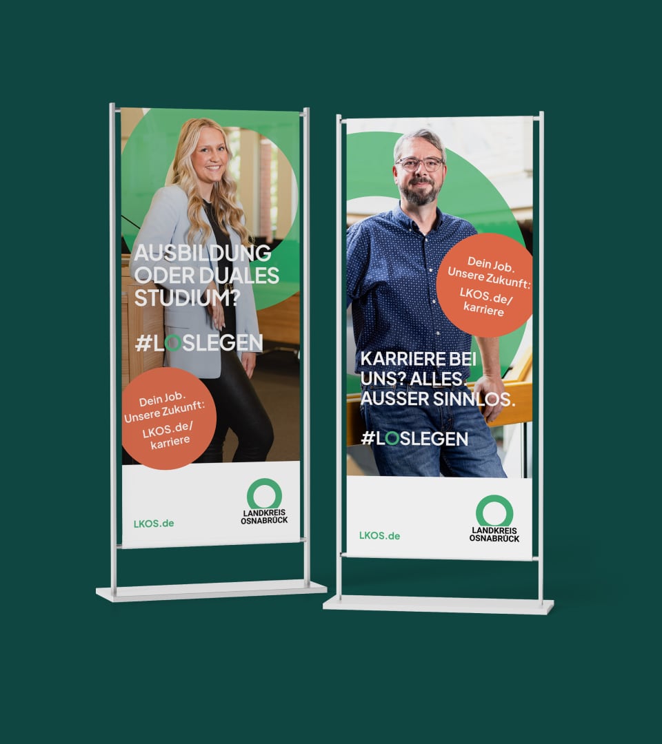 Rollups mit #LOSLEGEN-Kampagne des Landkreises Osnabrück – Employer Branding für Ausbildung und Karriere.