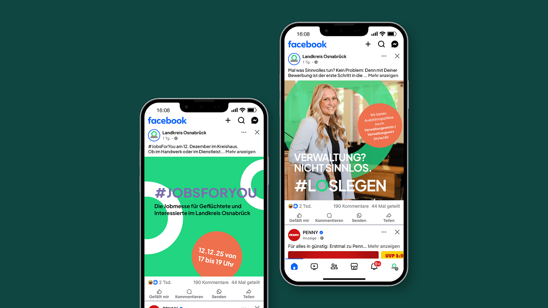 acebook-Posts zur Kampagne #LOSLEGEN des Landkreises Osnabrück – digitale Anzeigen für Ausbildung und Karriere im öffentlichen Dienst.