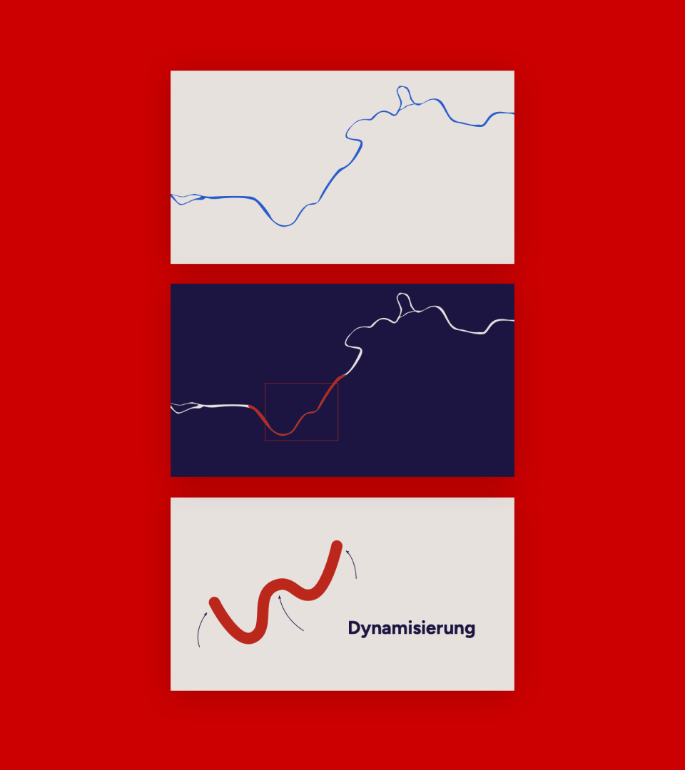 Bewegte Linienführung als gestalterisches Element der Stadt Wetzlar – visuelle Übersetzung der Lahn in dynamisches Markendesign.
